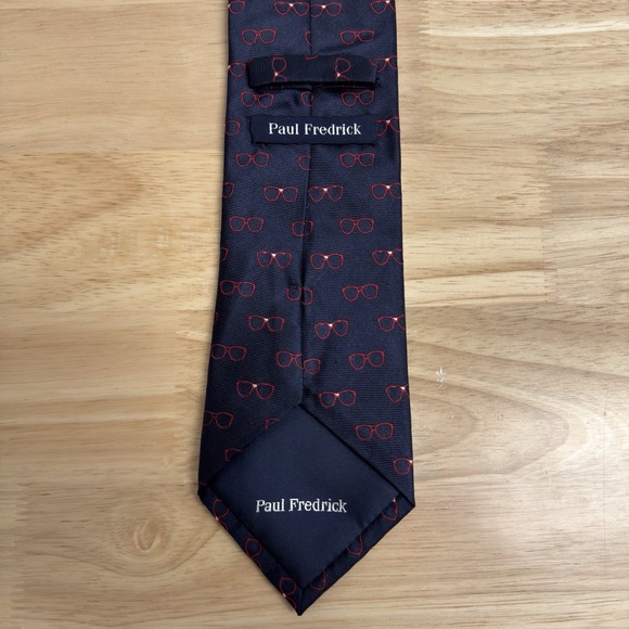 Paul Fredrick Mens Necktie Navy Blue Jacquard Sunglasses 100% Silk All Over - Picture 2 of 4